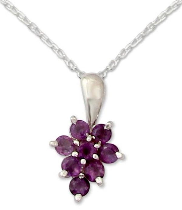 Alternate image for Artisan Crafted Silver and Amethyst Pendant Necklace Star of Delhi