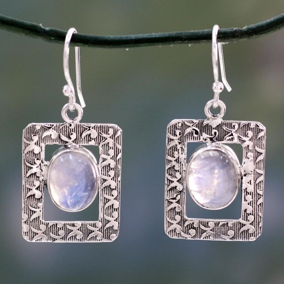 Rainbow Moonstone dangle earrings 'Hypnotic Intuition'
