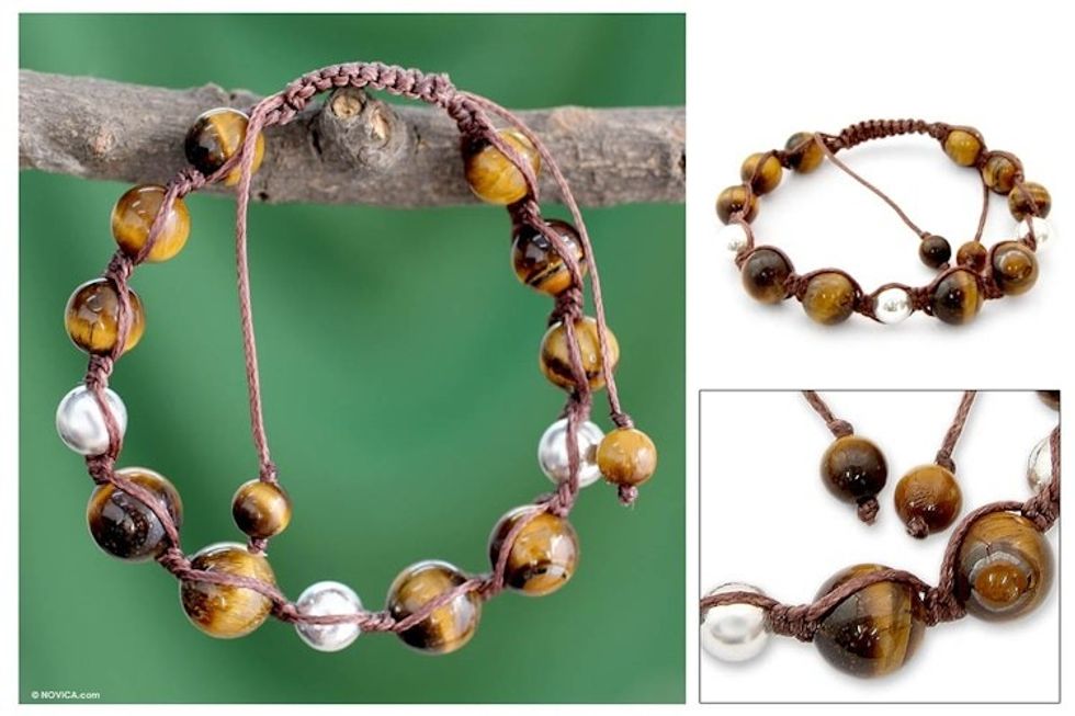 Tiger's eye Shambhala-style bracelet 'Warmth of Bliss'