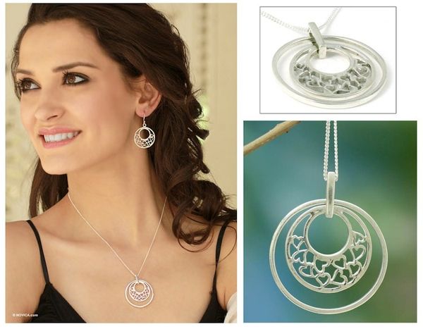 Alternate image for Handcrafted Heart Shaped Sterling Silver Pendant Necklace Joyous Love