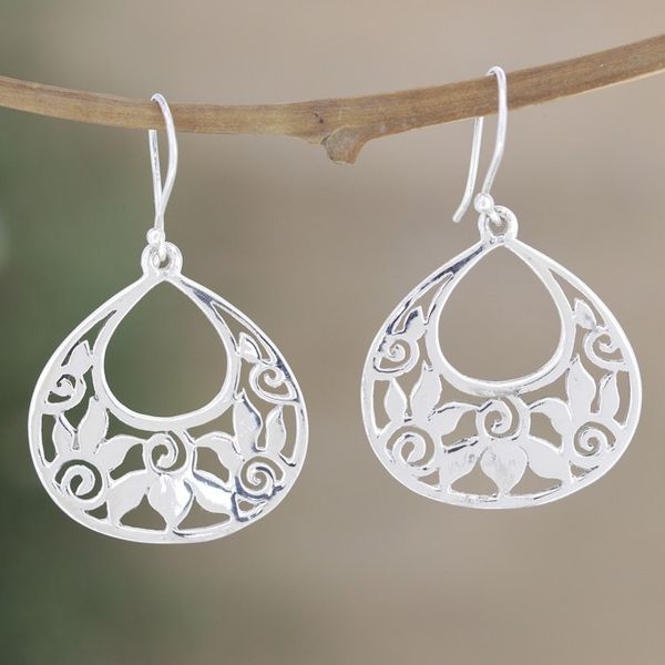 Alternate image for Floral Jewelry from India Handmade Silver Earrings Moonlit Lotus