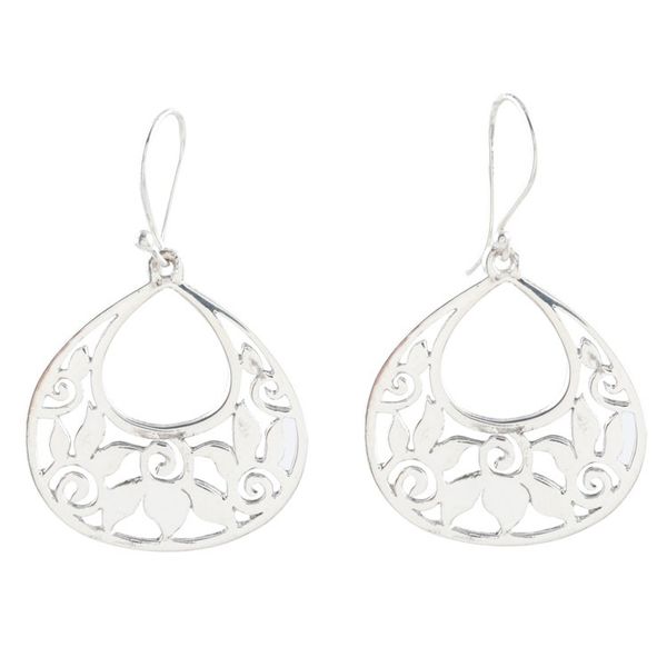 Alternate image for Floral Jewelry from India Handmade Silver Earrings Moonlit Lotus