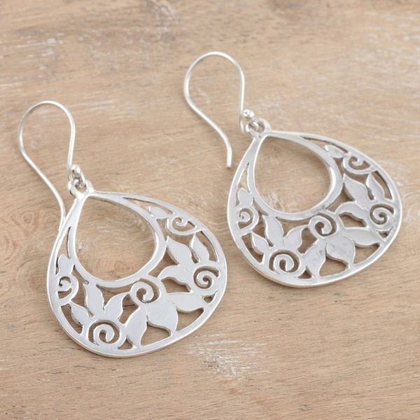 Alternate image for Floral Jewelry from India Handmade Silver Earrings Moonlit Lotus