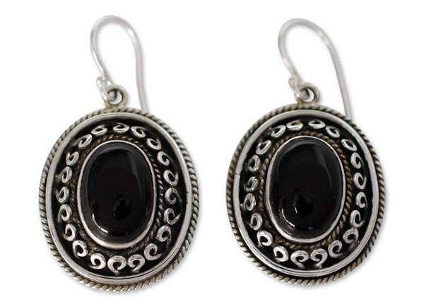 Alternate image for Black Onyx and Sterling Silver Earrings from India Tradition