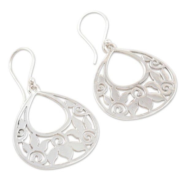 Alternate image for Floral Jewelry from India Handmade Silver Earrings Moonlit Lotus