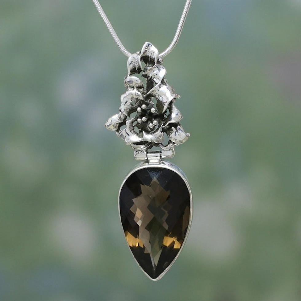 Artisan Crafted Sterling Silver and Smokey Quartz Earrings 'Tiger Lily'