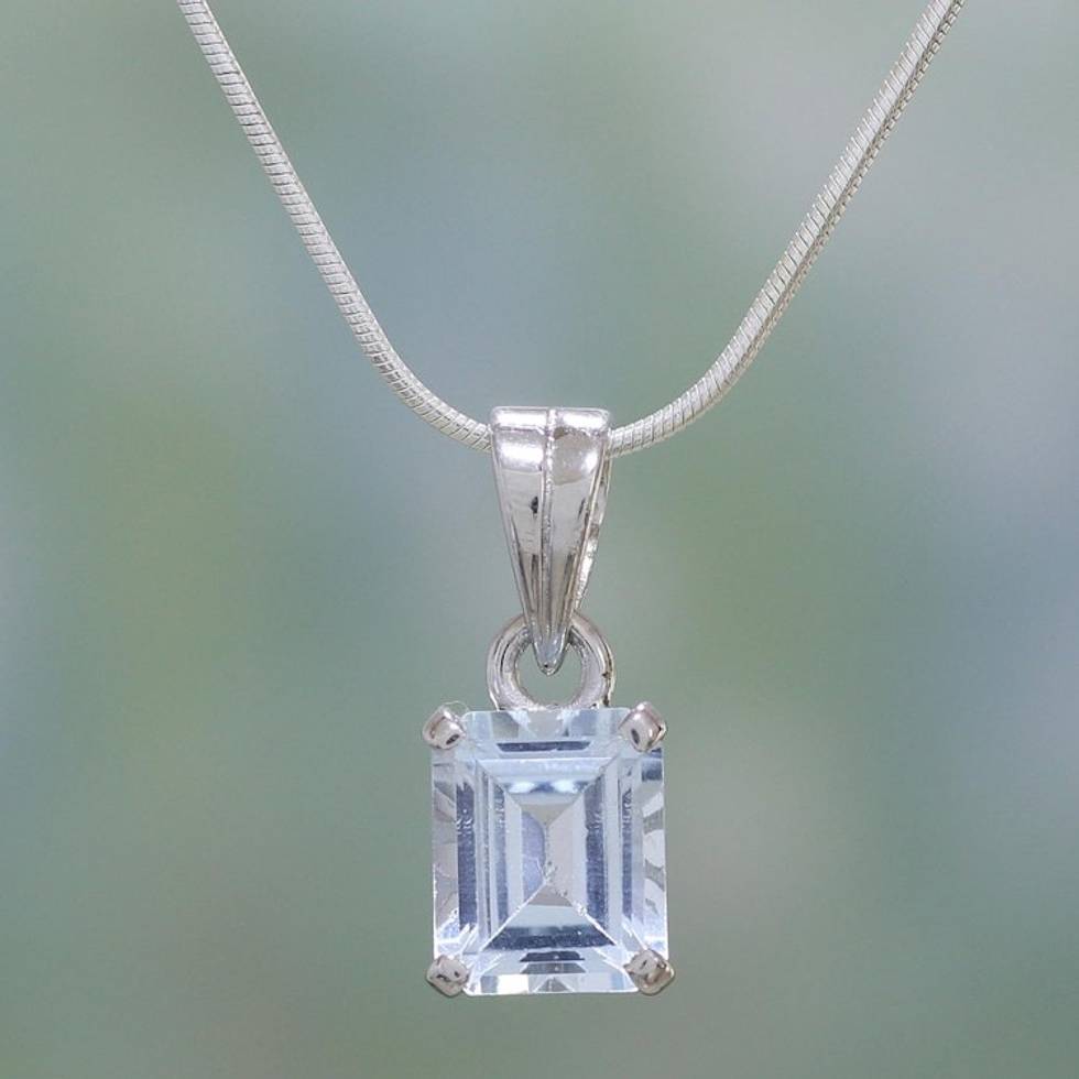 3 Carat Blue Topaz Pendant Necklace 'Magic Window'