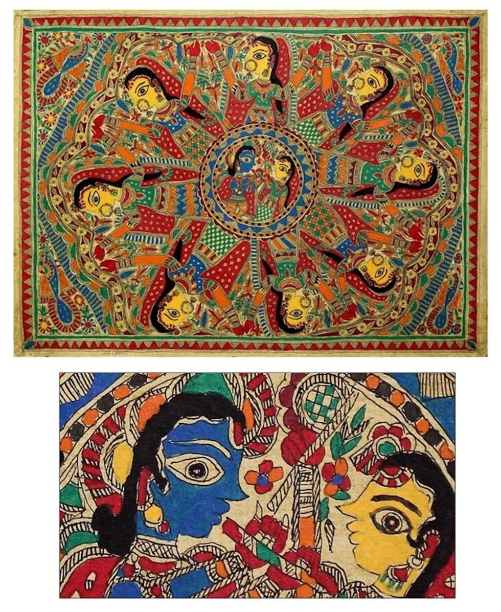 Madhubani painting 'Krishna Leela II'