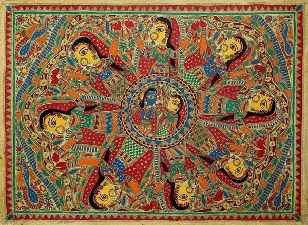 Alternate image for Madhubani painting Krishna Leela II
