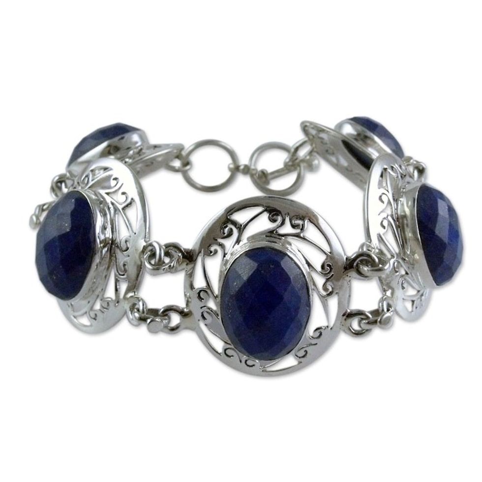 Women's Bracelet Sterling Silver and Lapis Lazuli Jewelry 'Seductive Blue'
