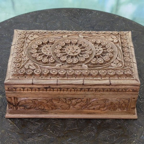Alternate image for Handmade Floral Wood Jewelry Box from India Sunflower Ivy