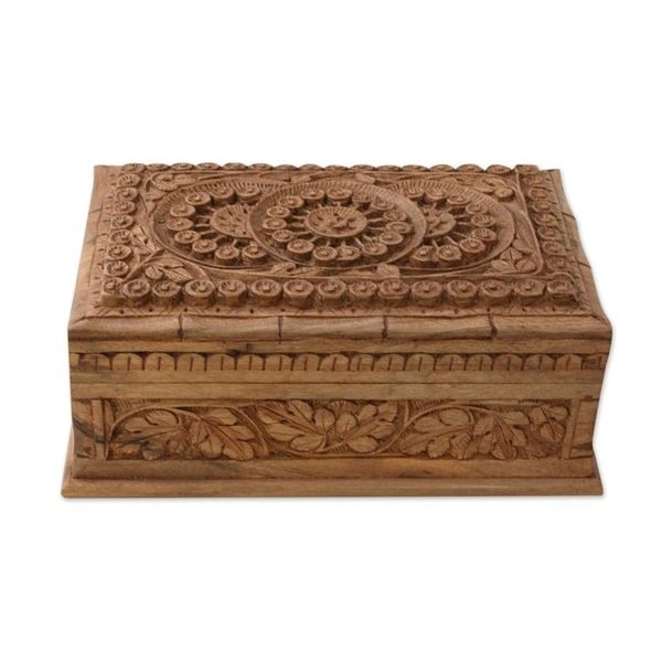 Alternate image for Handmade Floral Wood Jewelry Box from India Sunflower Ivy