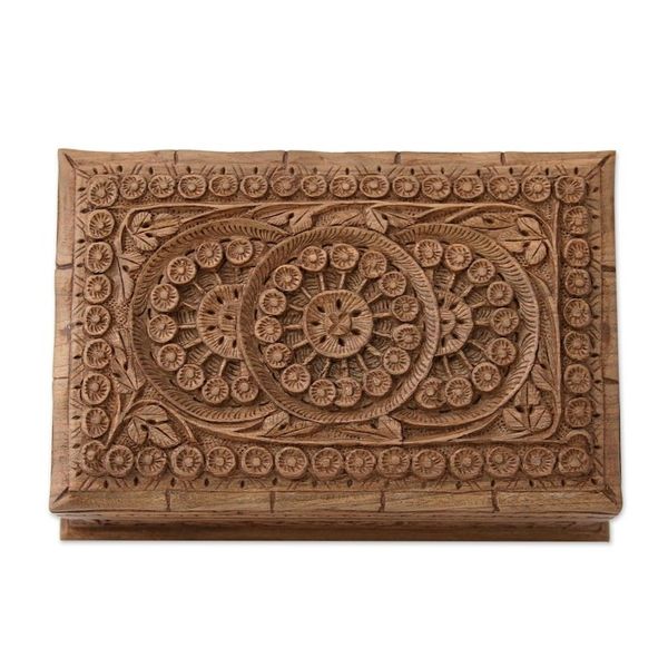 Alternate image for Handmade Floral Wood Jewelry Box from India Sunflower Ivy