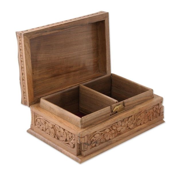 Alternate image for Handmade Floral Wood Jewelry Box from India Sunflower Ivy