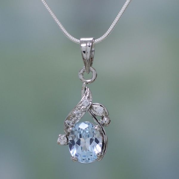 Alternate image for Sterling Silver Necklace Cubic Zirconia Blue Handmade Dazzling Dew