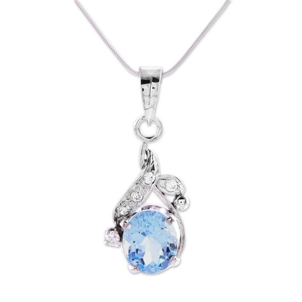 Alternate image for Sterling Silver Necklace Cubic Zirconia Blue Handmade Dazzling Dew