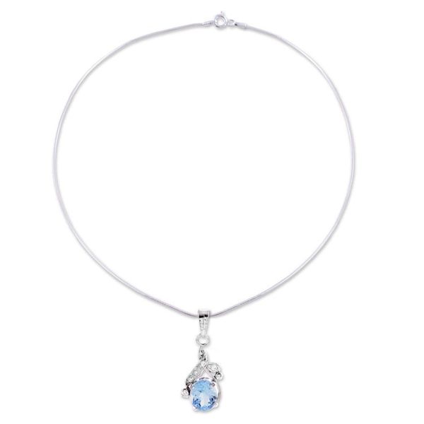 Alternate image for Sterling Silver Necklace Cubic Zirconia Blue Handmade Dazzling Dew