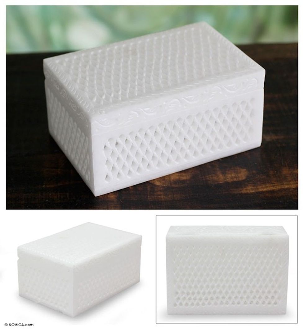 Hand Carved Jali Jewelry Box 'Mughal Lattice'