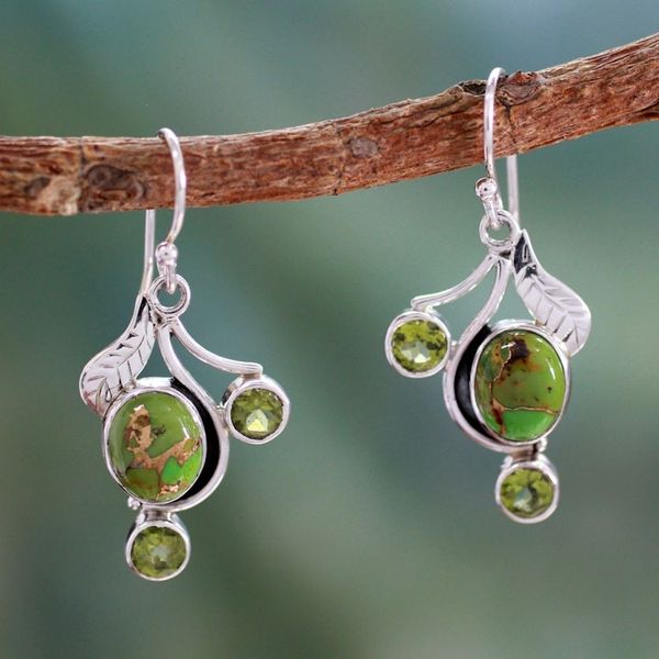 Alternate image for Green Turquoise and Peridot Earrings from India Dew Blossom