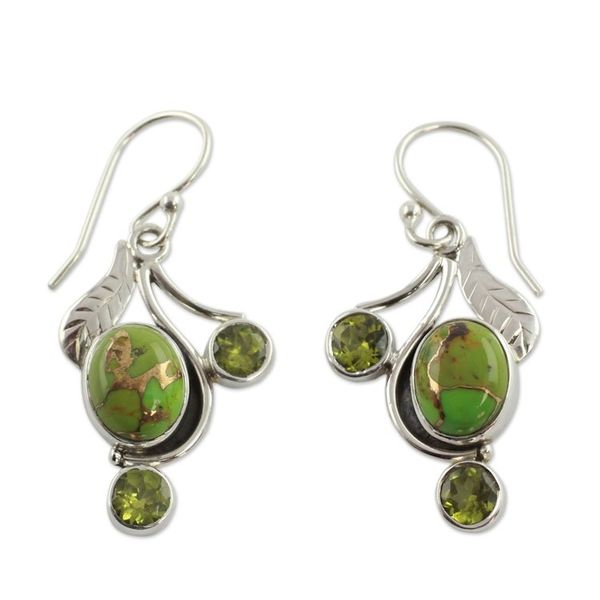 Alternate image for Green Turquoise and Peridot Earrings from India Dew Blossom