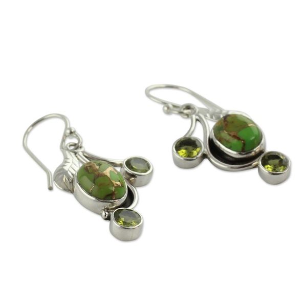 Alternate image for Green Turquoise and Peridot Earrings from India Dew Blossom