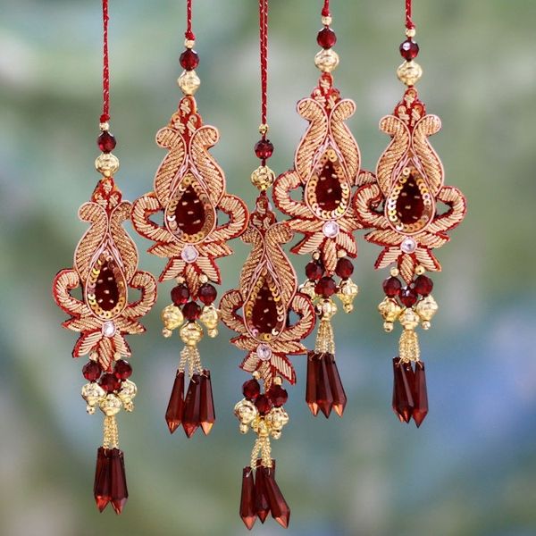 Alternate image for Beaded Christmas Ornaments from India Set of 5 Golden Paisley