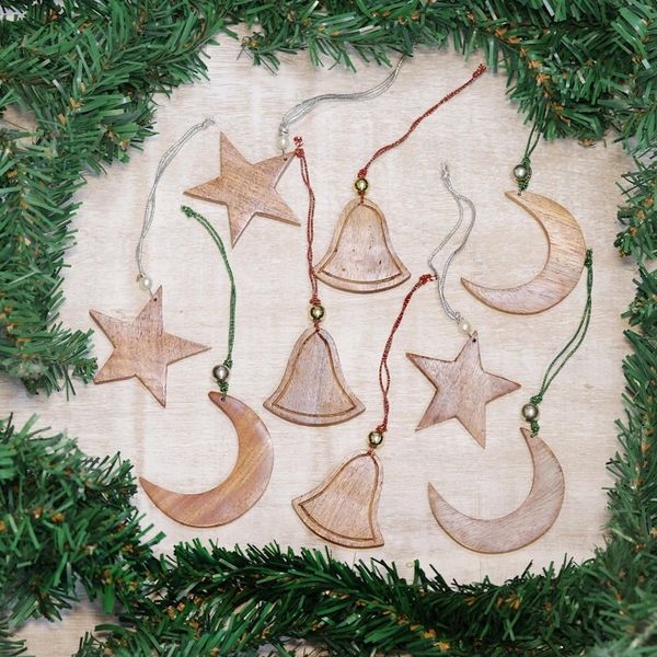 Alternate image for Wood ornaments Set of 9 Nagina Celebration