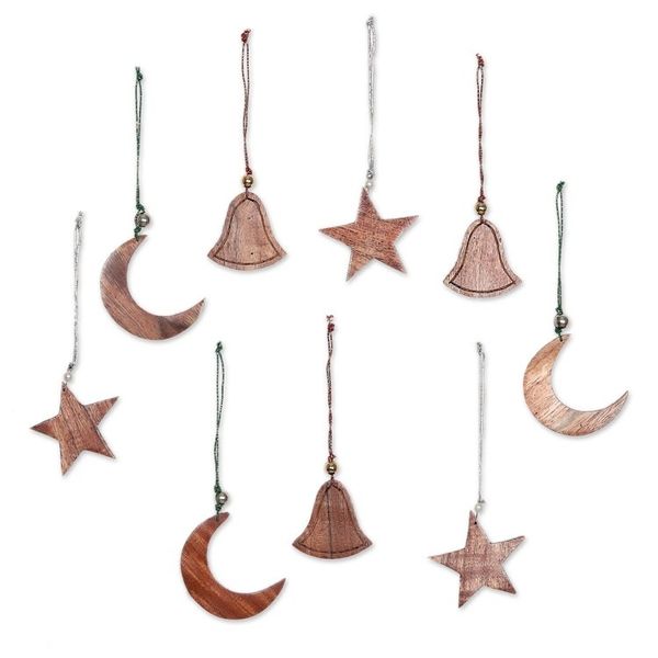 Alternate image for Wood ornaments Set of 9 Nagina Celebration