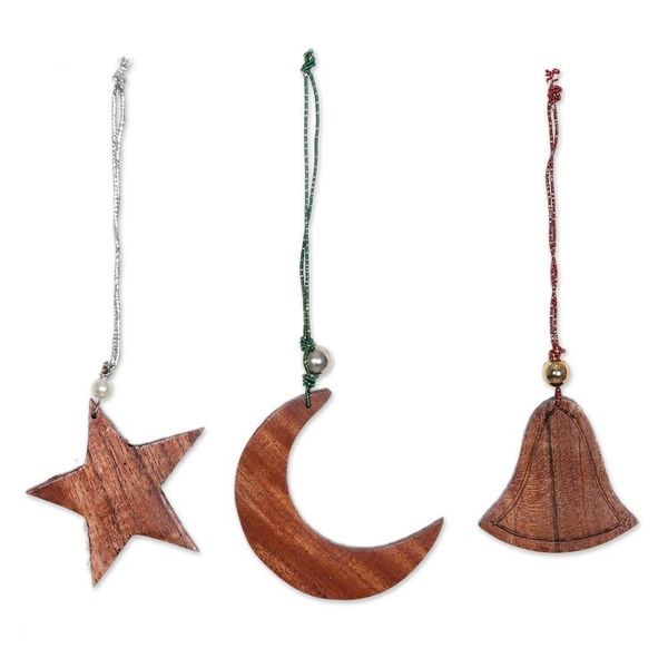 Alternate image for Wood ornaments Set of 9 Nagina Celebration