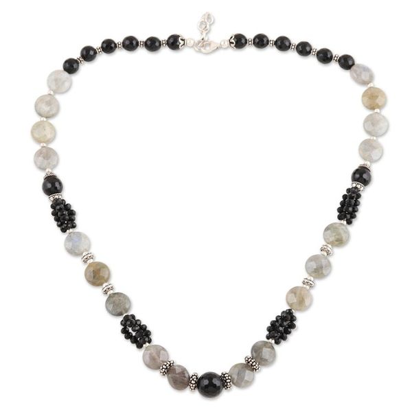 Alternate image for Onyx and labradorite beaded necklace Mysterious Moonlight