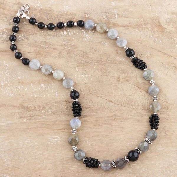 Alternate image for Onyx and labradorite beaded necklace Mysterious Moonlight