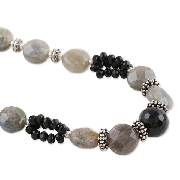 Alternate image for Onyx and labradorite beaded necklace Mysterious Moonlight