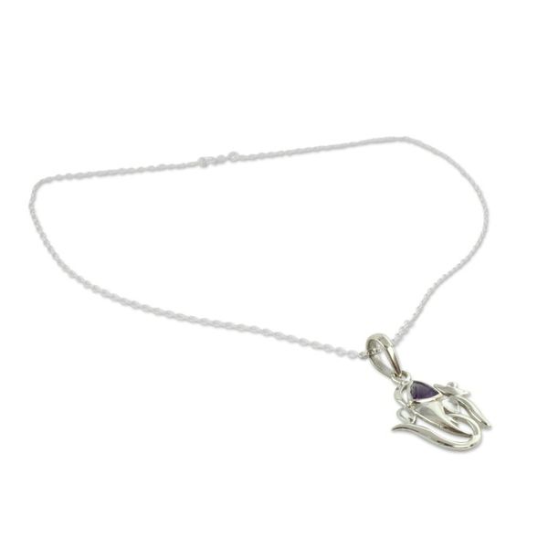 Alternate image for Sterling Silver and Amethyst Necklace Hindu Jewelry Mystical Ganesha