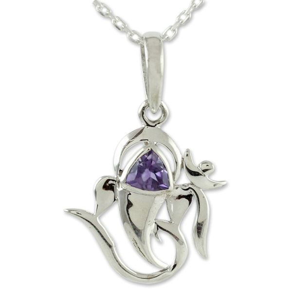 Alternate image for Sterling Silver and Amethyst Necklace Hindu Jewelry Mystical Ganesha