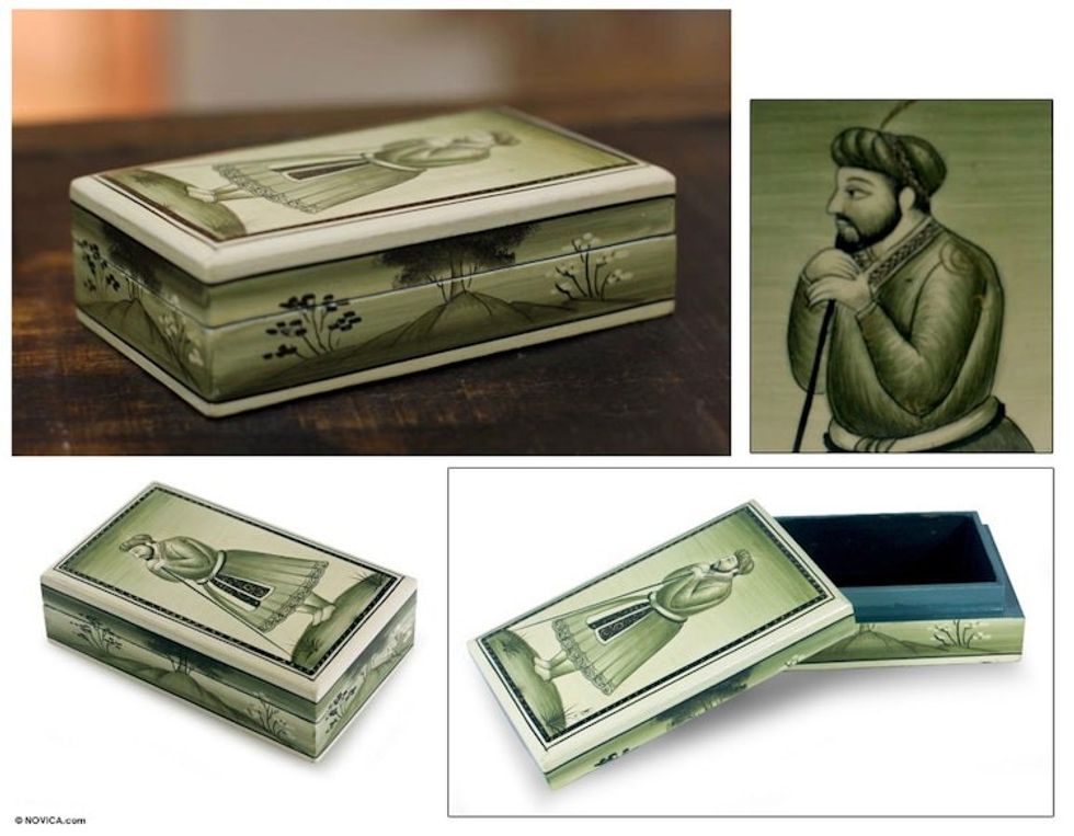 Hand Painted Papier Mache Decorative Box from India 'Mughal Emperor'