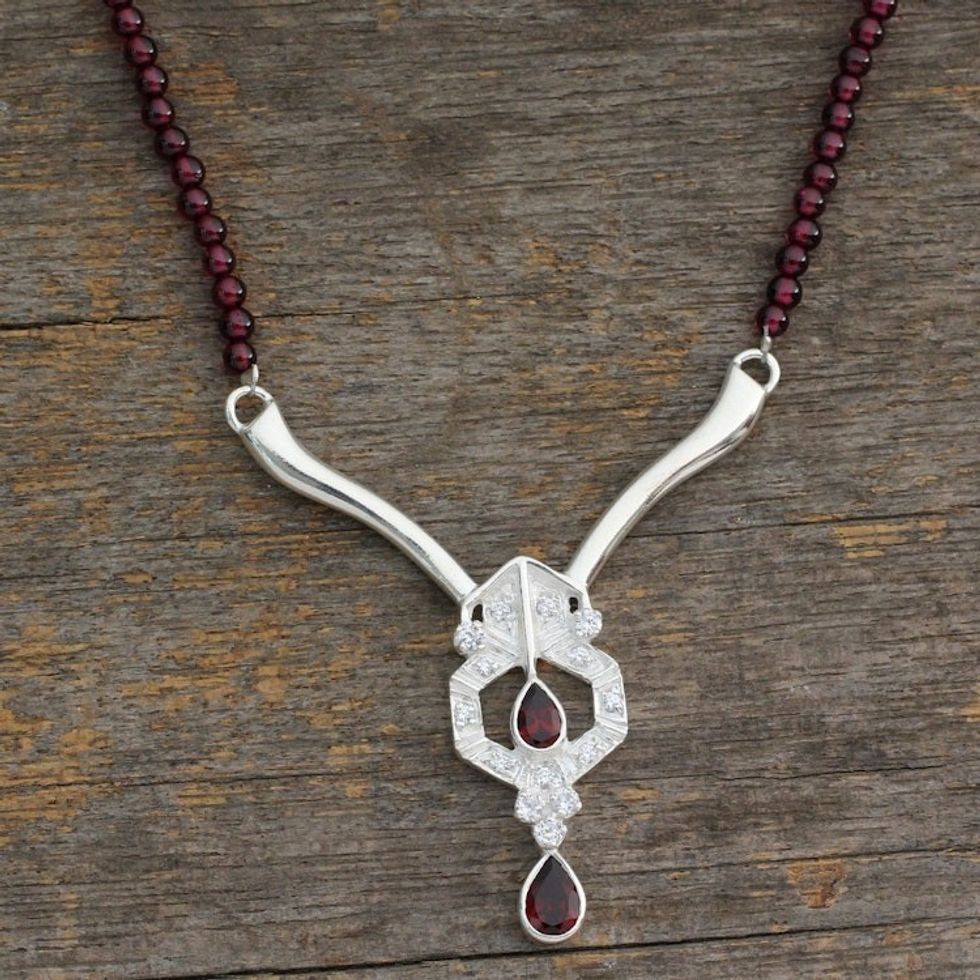 Sterling Silver Beaded Garnet Necklace 'Sophisticate'