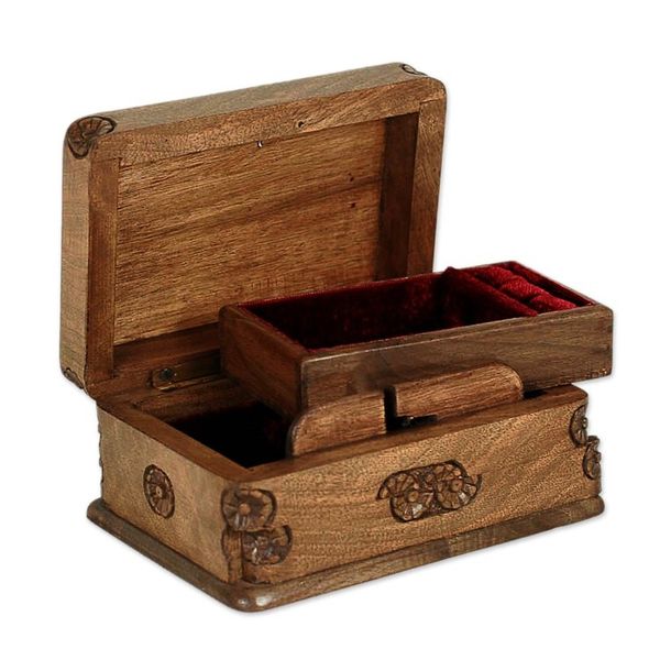 Alternate image for Hand Carved Floral Wood Jewelry Box Treasured Roses