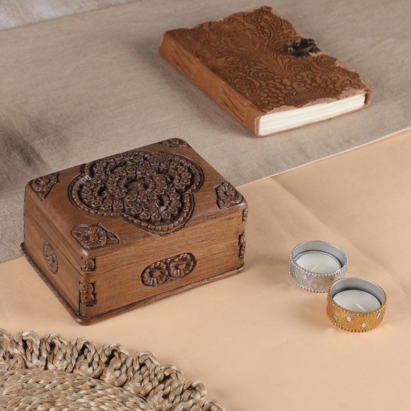 Alternate image for Hand Carved Floral Wood Jewelry Box Treasured Roses