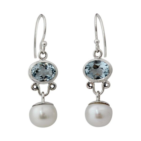 Alternate image for Pearl and Blue Topaz Dangle Earrings Dazzling Delhi