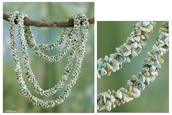 Alternate image for Artisan Crafted Turquoise Long Beaded Necklace from India Song of the Sky