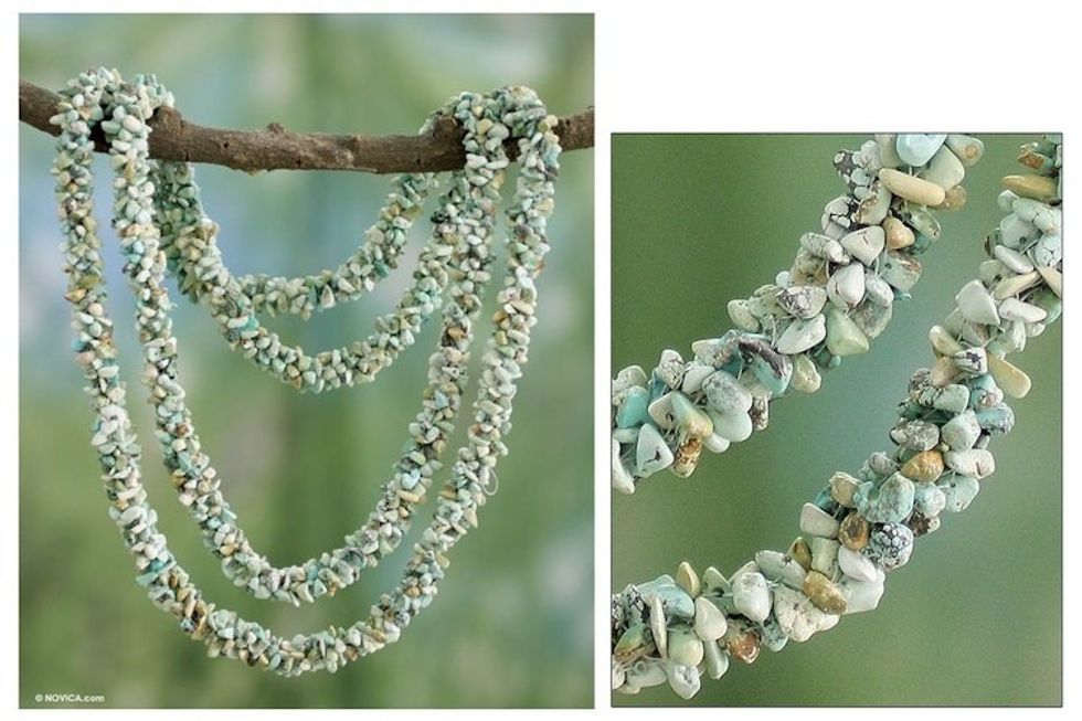 Artisan Crafted Turquoise Long Beaded Necklace from India 'Song of the Sky'