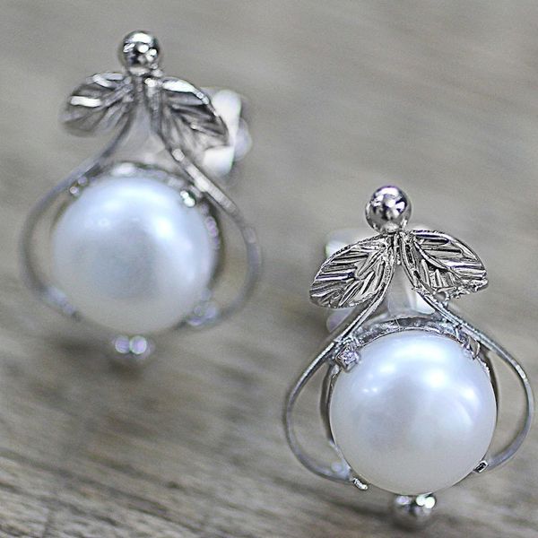 Alternate image for Handcrafted Floral Pearl and Sterling Silver Earrings Perfect Purity