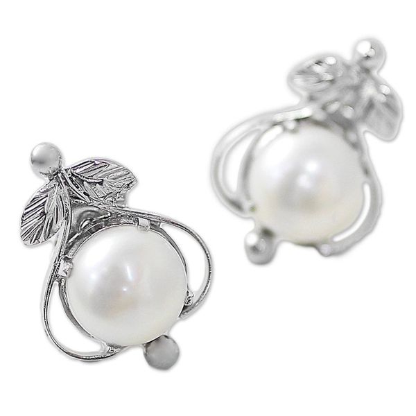 Alternate image for Handcrafted Floral Pearl and Sterling Silver Earrings Perfect Purity