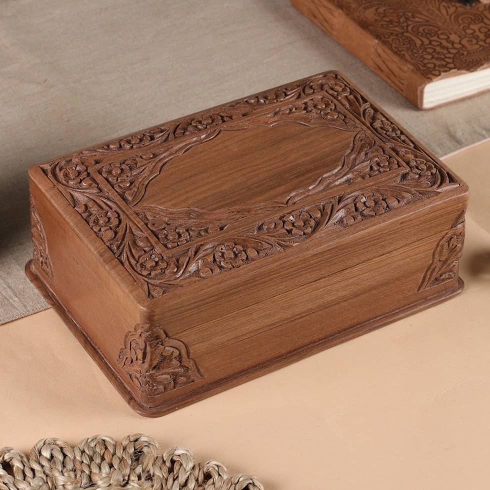 Indian Floral Wood Jewelry Box 'Kashmir Valley'