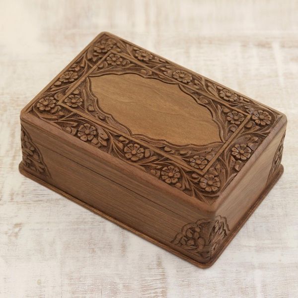 Alternate image for Indian Floral Wood Jewelry Box Kashmir Valley