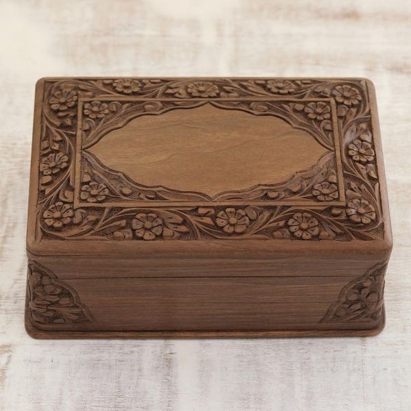 Alternate image for Indian Floral Wood Jewelry Box Kashmir Valley