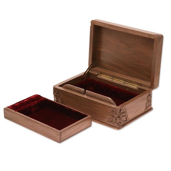 Alternate image for Indian Floral Wood Jewelry Box Kashmir Valley