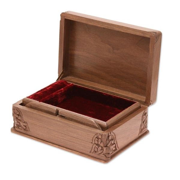 Alternate image for Indian Floral Wood Jewelry Box Kashmir Valley