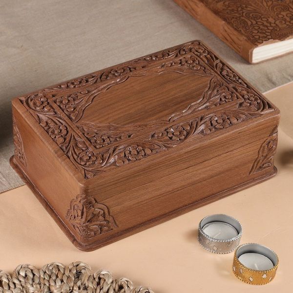 Alternate image for Indian Floral Wood Jewelry Box Kashmir Valley
