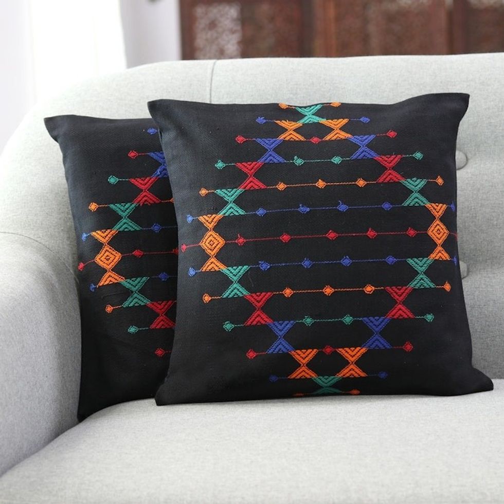 Cotton Patterned Cushion Covers from India Pair 'Festival Galaxy'